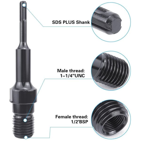 SDS Plus adapter til diamantborekrone 1 1/4“ UNC, adapter til kerneboremaskine 190mm kerneboremaskine