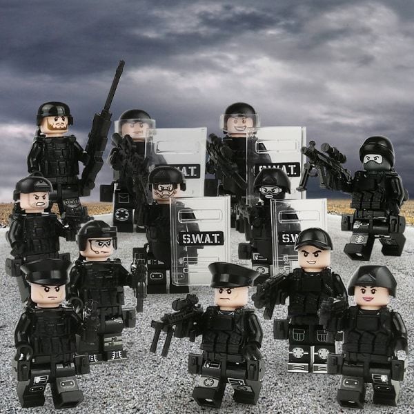 12 st SWAT Militär Man Pusselblock Barnleksak B