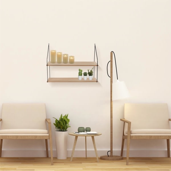 TG Vegg hylle i tre og metall - 2 hyller Beige