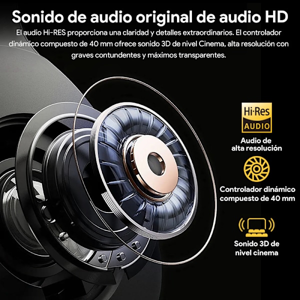 H3 ANC Trådløse hodetelefoner, Over-Ear hodetelefoner med Bluetooth 5.4, Hi-Res Audio, 43dB, Hybrid, Aktiv støydemping, 60 timer spilletid Bluegrey