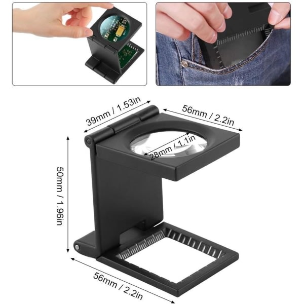 10X 28mm Mini Tre-Fold Forstørrelsesglas 10X Zinklegeringsforstørrelse med Skala til Optisk Tekstil Smykkeværktøj NO:4