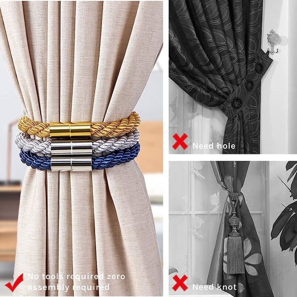 2-pakke sterke magnetiske gardinbindere Moderne enkel stil draperingsrygger Komfortabel dekorativ vevd gardinholder (kaki)