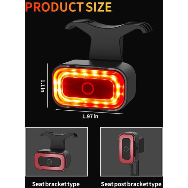 Smart Sykkel Baklys, USB Oppladbart Bremsesensor Sykkel Baklys, 4 Moduser Vanntett LED Sykkel Sikkerhetslys