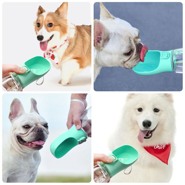 Bärbar hundvattenflaska för små stora hundar katt utomhus läckagesäker promenad dricksskålar Chihuahua fransk bulldogg tillbehör Turquoise 550ml-PC