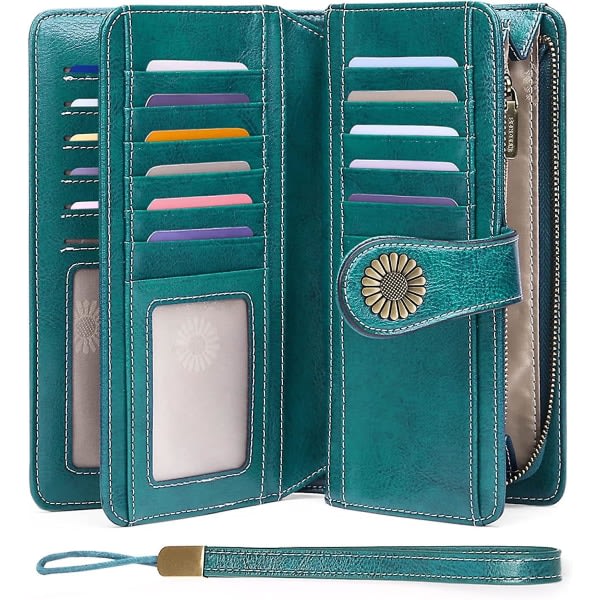 En vaxblå verktygsväska Damplånböcker Kreditkortshållare i äkta läder med Rfid-blockerande armbånd med stor kapasitet