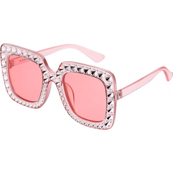 Oversize firkantede glitrende solbriller Retro tykke solbriller, rosa