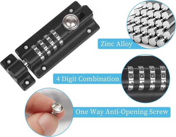 4-digit Combination Lock, 4-digit Sliding Lockable Garden Gate Lock for Gates, Gate Bolt Lock, Black_yux black