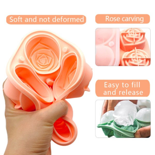 Isbitbakker 3D Silikon Rose Isform med Aftagelig Tragtformet Lås Rosa