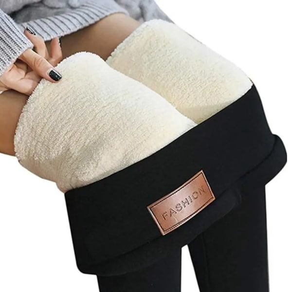 Termiska leggings för damer med varm fleecefoder, ogenomskinliga byxor, storlek: L, svarta, varma strumpbyxor