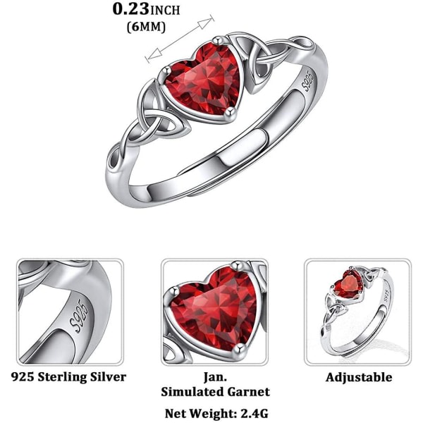 Galaxy justerbar förlovningsring med hjärta och keltisk sten, briljanta presentsmycken för kvinna (röd) red