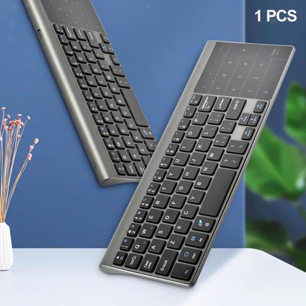 2.4G Trådløst 59-tasters ABS-tastatur med indbygget touchpad til Android, iOS og Windows, grå, 25,8 x 9,8 x 1,5 cm