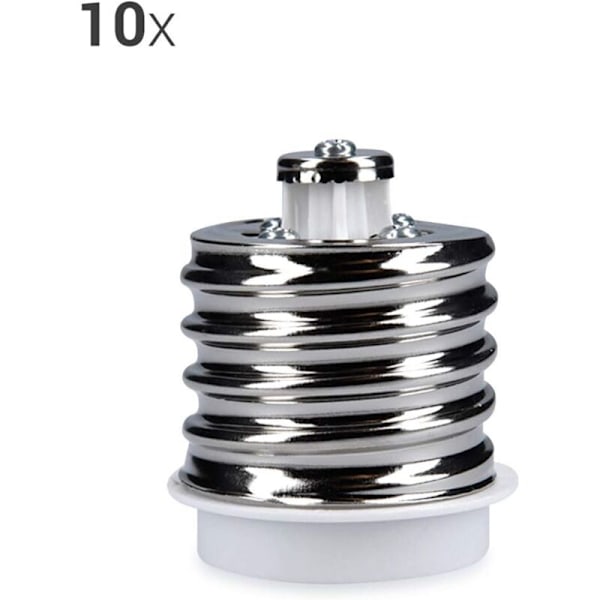 10x Sokkeladapter - 10x E40 til E27 Sokkelkonverter - E27 Base Lampeholderadapter for LED Halogenpære