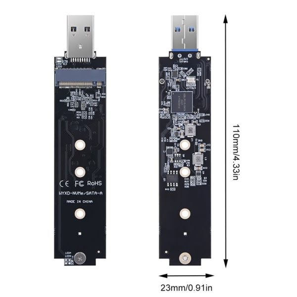 B+M-nyckel/M-nyckel NVMe PCIe till USB3.1 Typ A-adapter 10 Gbps USB3.1 Gen2 Typ A Risers-kort för 2230-2280