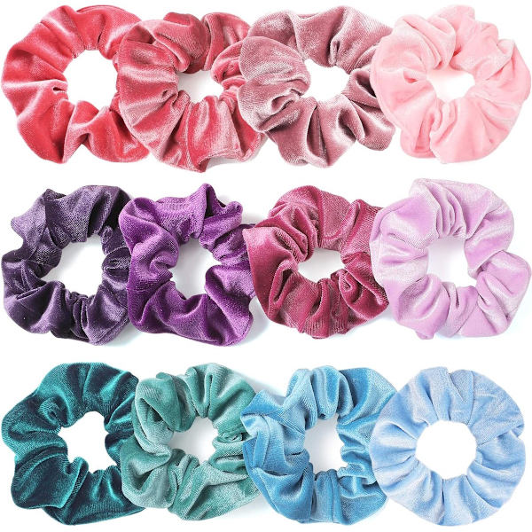 12 stk. - Scrunchie hårelastikker wrap knoldbånd tilbehør elastik til kvinder Fløjlsfarver Rainbow_yu