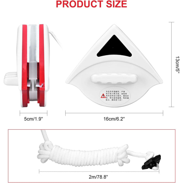Galaxy Trekantet Dobbeltsidet Magnetisk Vindue Rengøringsværktøj Glasvisker til Høje Vinduer 15-24 mm (Rød)