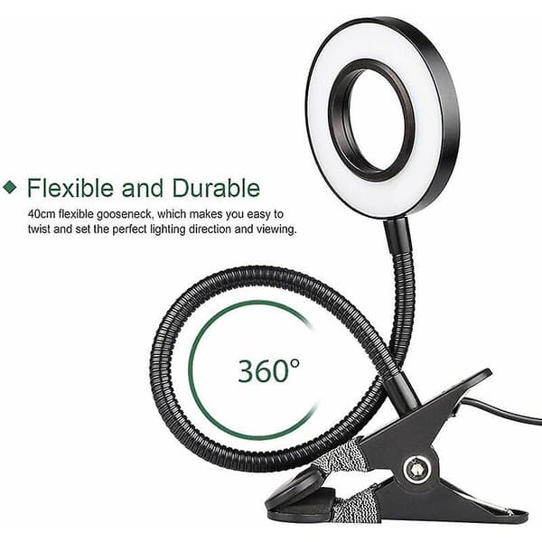 1 stk. LED-klemmelampe, USB-fleksibel sammenklappelig læselampe blødt lys øjenbeskyttelse, sort