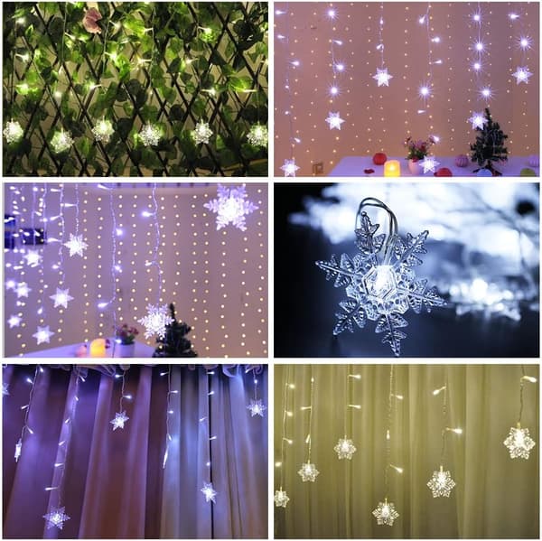 Julegardinlys Gardinlys 3,5m 96 LED Snøfnugg