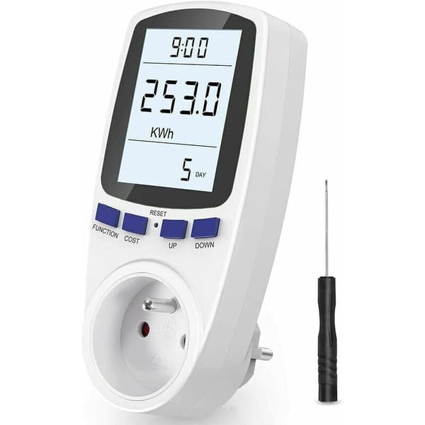 Wattmeter Socket - Energimåler A185V 264V - LCD-skjerm, av DEBUNS