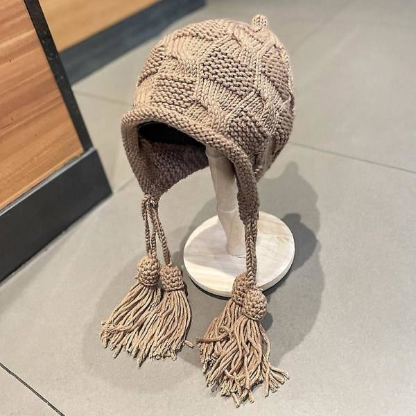 Håndlavede frynsede strikkede hatte til kvinder mode varm vinterhue ørevarmere Skullies cap udendørs skihue