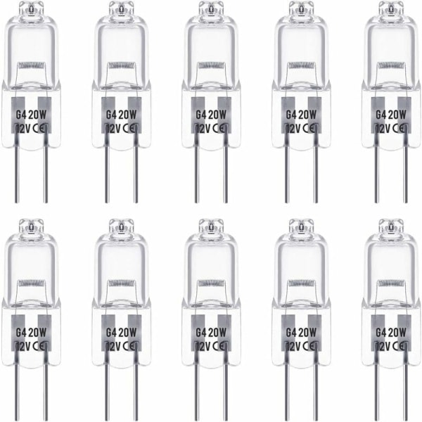 Paket med 10 halogenlampor G4, 12V 20W, Varmvit 3000K, 350LM, Dimbar