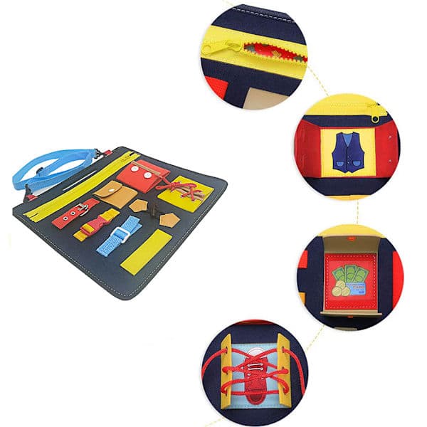 Montessori Activity Board Felt Educational Learning Toy for Children Basic Skills with Buttons Zipper Shoelaces and Buckles