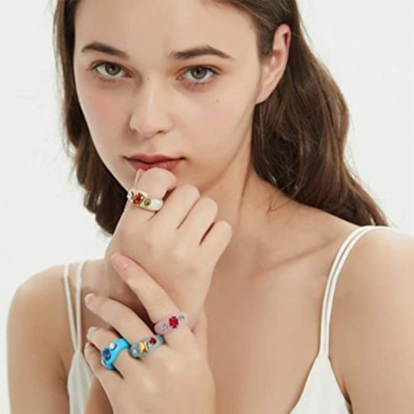 Hartsringer Akryl Søte Trendige Ringe Fargerike med Strass Ringe Smykker Harts Gem Stablebar Chunky Ring for Kvinner Gi null - 10-10