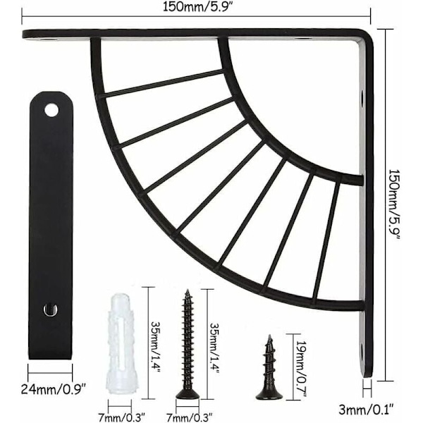 4 st Svarta Väggkonsoler 150×150MM Kraftiga Metallhyllkonsoler Väggmonterade Hyllkonsoler - Maxlast 50KG, från DEBUNS