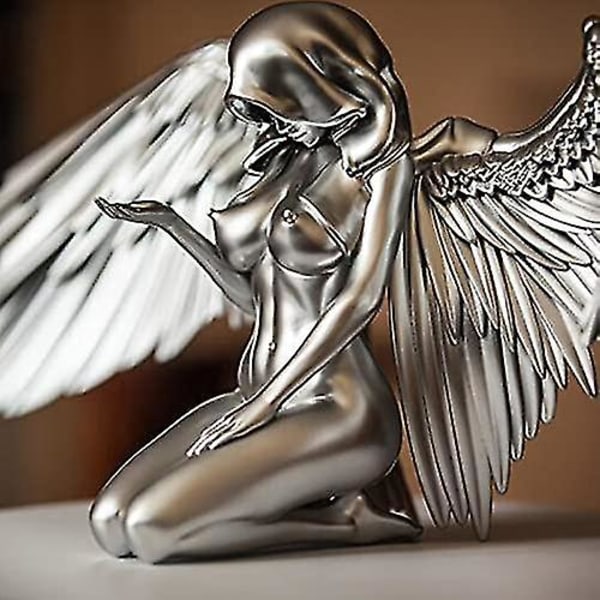 Fairy Angel Figurer, Engel Kvinnelig Kvinne Vinge Knestående Mantel Hatt Figurin Prydnad For Hage Hjemkunst Dekorasjon Tilbehør