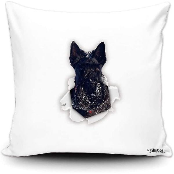 Söt Hund Svart Skotsk Terrier Heminredning Fyrkantigt Örngott 18 X 18 tum Rivpapper För Soffa Soffa Sovrum