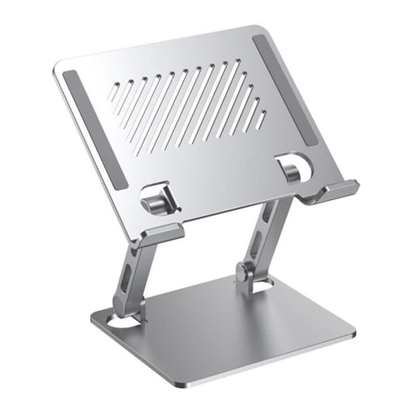 Justerbart bærbart stativ i metall, sammenleggbart ergonomisk holder for bærbare datamaskiner, nettbrett og smarttelefoner, kontorbord sølv