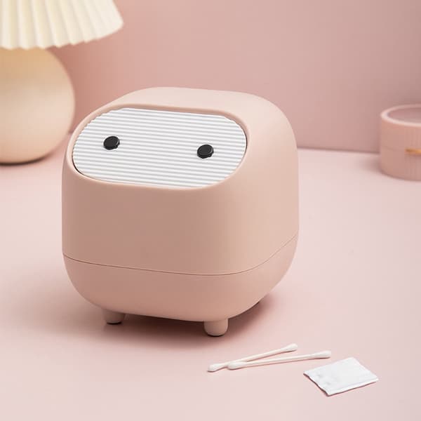 Mini-skrivbordspapperskorg med trycklock, dubbelhylsdesign, kompakt PP-avfallsbehållare för kontor, sovrum och studentrum, rosa
