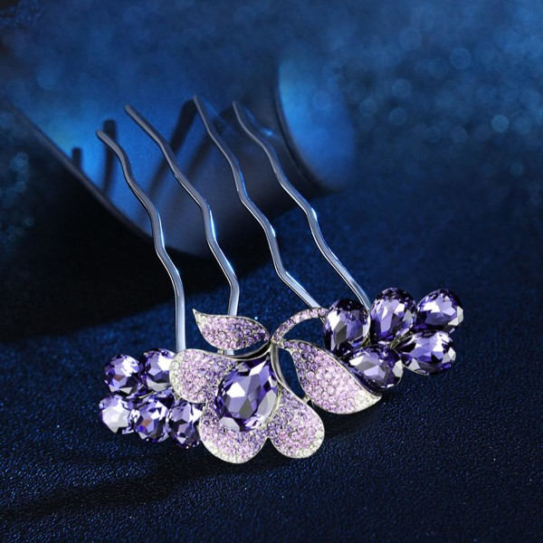 Rhinestone Hårkam Kristall Fyrtands Hårgaffel Blomkam Brudhuvudbonader Blå