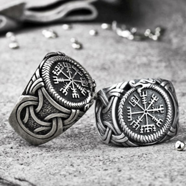 Ny retro Viking pirat mænds nordisk kompas kompas ring nordisk mænds ring Antique Silver No. 10