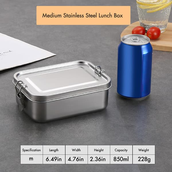 Matboks i rustfritt stål - 850 ml Bento-matboks Matlagringsbeholder med låseklemme, bærbare matbokser