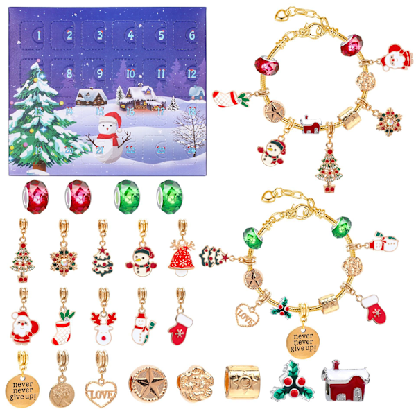 Populære håndlavede DIY-perle armbåndssæt til børn - 24-ruds julepuslespil blindboks armbånds smykker gaveæske M-14 Christmas Tree