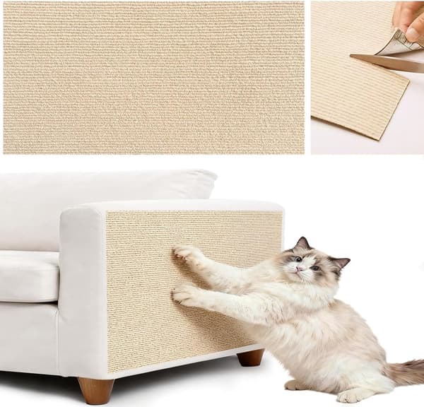 Selvklebende klorestativ-matte for katt 40x200cm, kan klippes til, slitesterk polyester-klorematte for beskyttelse av sofa, vegg, dør og møbler, khaki