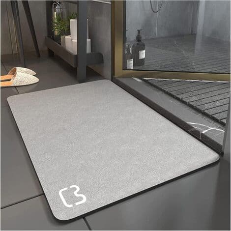 Non-slip Diatomite Bathroom Mat - Quick Absorption and Fast Drying - Measures 40x60 cm - Natural Rubber Backing