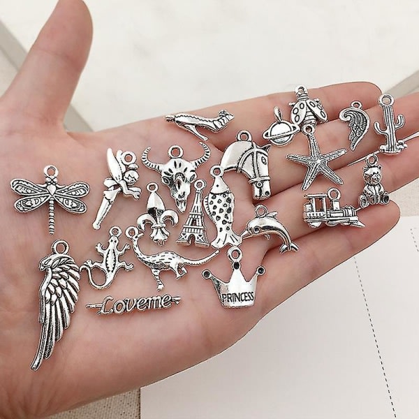 Galaxy 200 vintage blandade djurhänge smycken gjør DIY-hantverk (sølv)