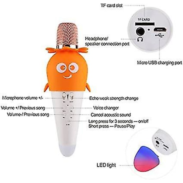 Karaokemikrofon för barn, trådlös Bluetooth mikrofoni barn som sjunger, karaokeutrustning för barn med färgglada lampor vit med blå