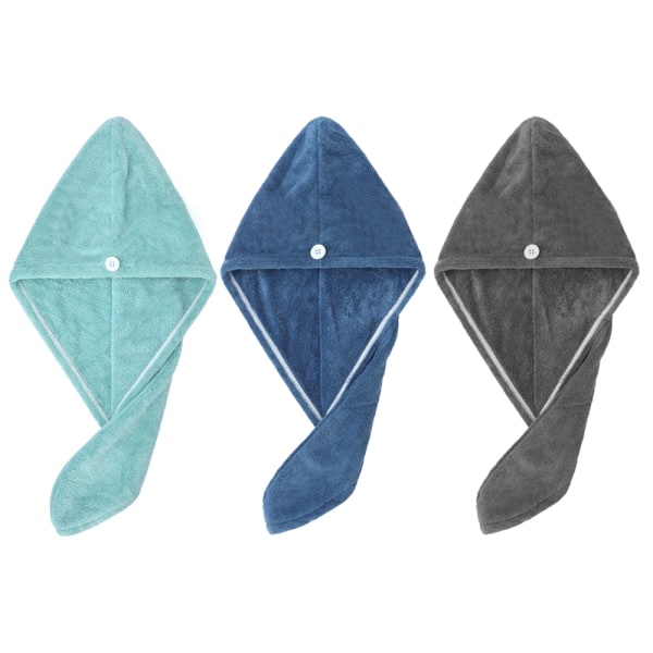 TG Handdukar 3-pack med knapper, absorberende hånddukar for Curly mörkgrå + böngrön + gråblå