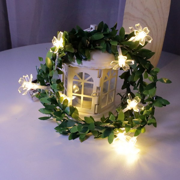 Rosaröd rottingljusslinga LED skum små vita blommor rottingljusslinga bröllop inomhus balkong dekorativ belysning Mjuk körsbärsvinranka Soft cherry vine 3m 20LED (solar)
