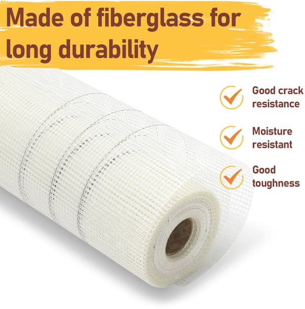 Glasfibernet Rulle 50m x 1m, 165g/m² Pudsforstærkningsnet 4x4mm til Indvendig og Udvendig Murpuds, Hvid
