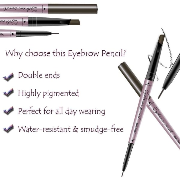 Øgonbrynspenna med øyebrynsborste, dobbelt øyebrynspenna, automatisk sminkverktøy (mörkbrun)