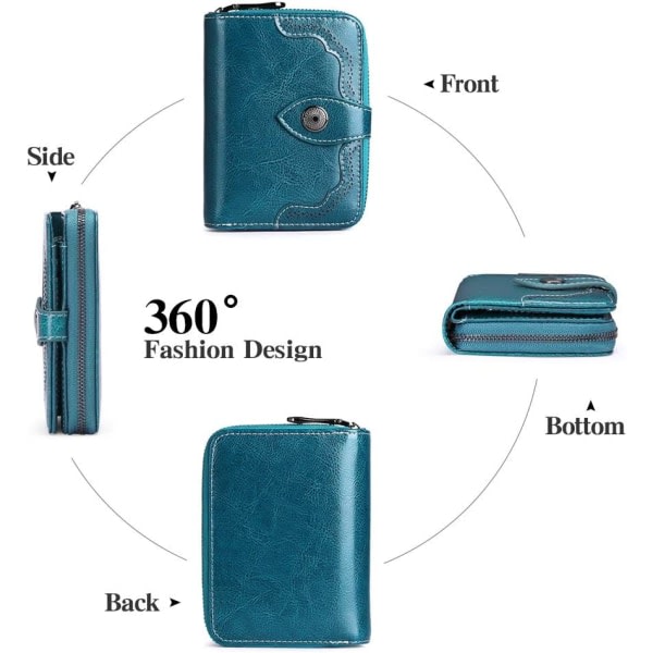 Liten bifold-plånbok i läder för kvinnor med RFID-blockering (blå)