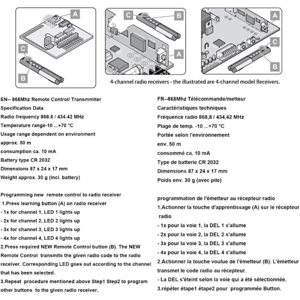 Ersättningsfjärrkontroll för garageport för Sommer 4020 TX03 868-4 Rullande kod Garageportsfjärrkontroll 868Mhz (2-pack), av DEBUNS