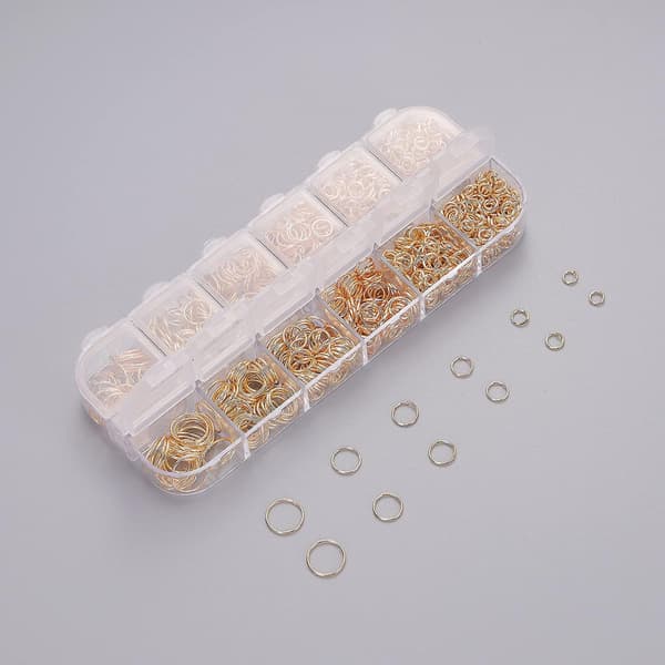 1200 stk. åbne springringe, 4 mm 5 mm 6 mm 7 mm 8 mm 10 mm åbne springringe, forgyldt gave