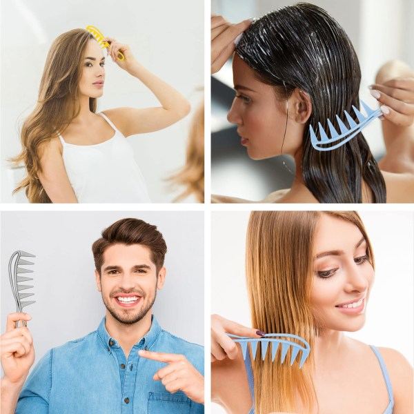 3 st Bredtandade Hajkammar, Salong Stora Tänder Hajkammar Lockigt Frisör Salon Barber Kam, Afro Kam Curl Kam Frisyr Kam (Svart+Grå+Blå)