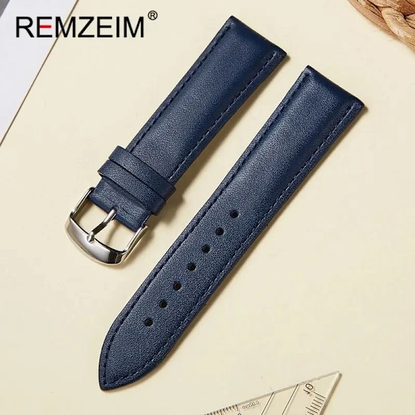 Äkta läderklockarmband 16mm 18mm 20mm 22mm Klocka Dam Rosa Röd Vit Handled Armband Remmar Blå Blue Blue 22mm