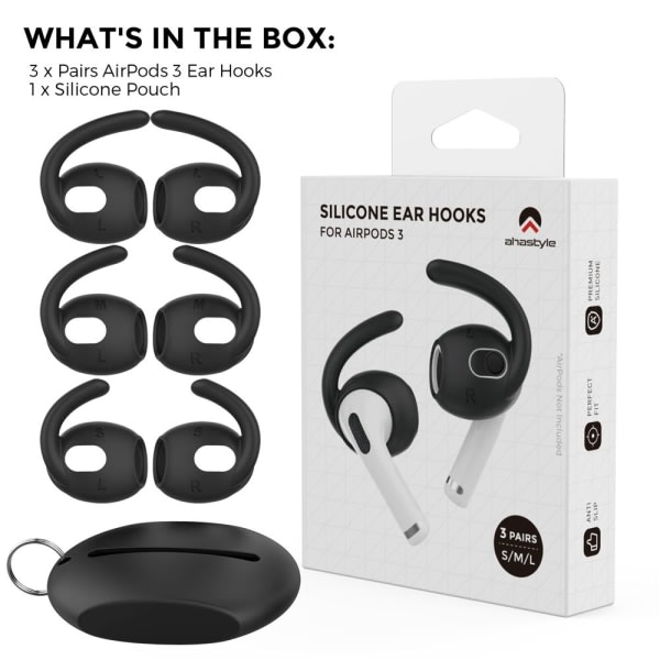 3 par øreproppar EarPads for Airpods 3 svart svart