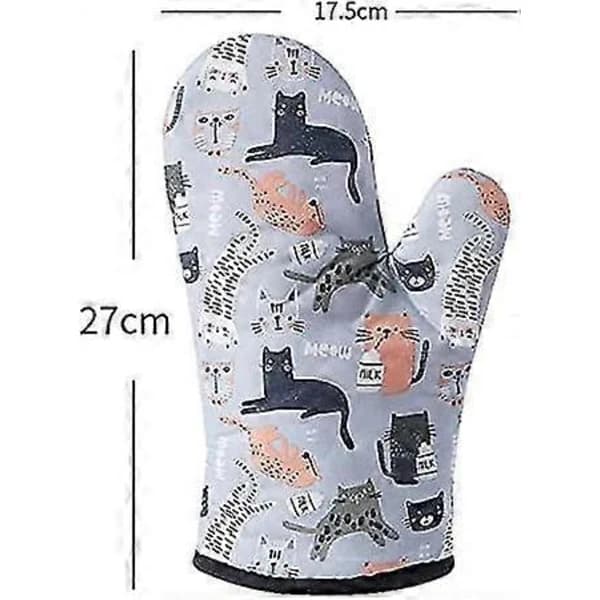 Varmebestandige ovnhandsker 1 par bløde åndbare polyester madlavningshandsker til hjemmebagning grillning katteprint medium